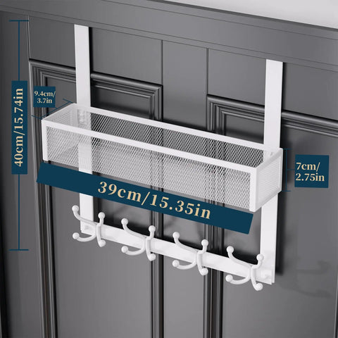 Over The Door Organizer With Mesh Basket And 16 Coat Hooks Space Saver Door Hanger For Bedroom Bathroom Kitchen And Office White Back Storage Rack For Quick Declutter