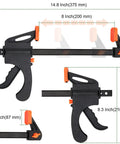 Eight Inch Quick Grip Clamps Four Pack Adjustable Wood Clamps for Woodworking Bar Clamps for Furniture Assembly shown in dimensions