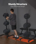 Rock Solid Vertical Weight Plate Tree Rack With Wheels Fits 2-Inch Standard Plates, 1000 Lbs, heavy-duty metal storage for home gym.