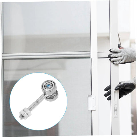 Heavy Duty Sliding Door Wheel Roller Kit With Double Bearing Steel Trolley Carriage, showing installation on sliding door.