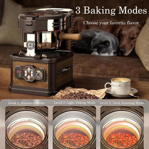 Automatic Coffee Bean Roaster So You Can Kick Back And Craft A Fresh Batch Silently On The Counter With Built In Smoke Capture and Chaff Filtering For That Low Key Smooth Brew Right At Home with digital controls and three baking modes.