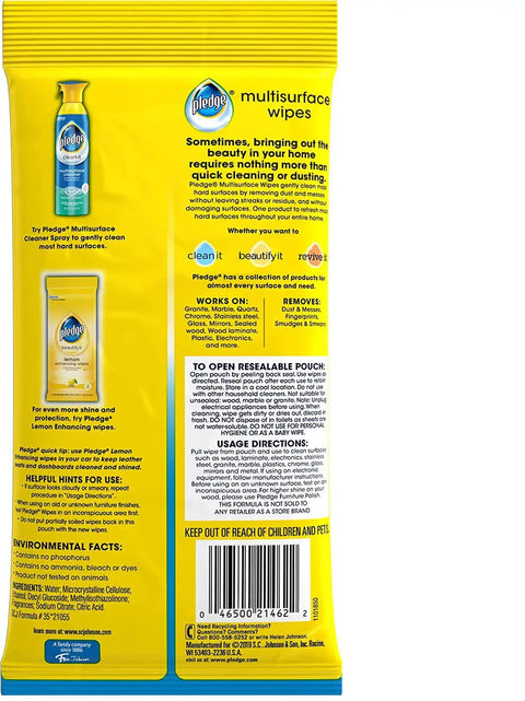 Back view of Multi Surface Furniture Polish Wipes Clean And Protect Wood Granite And Leather With Fresh Citrus Scent