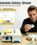 Top Tier 5 In 1 Mini Lapidary Saw And Bench Grinder with safety shield and jade for precise stone work.