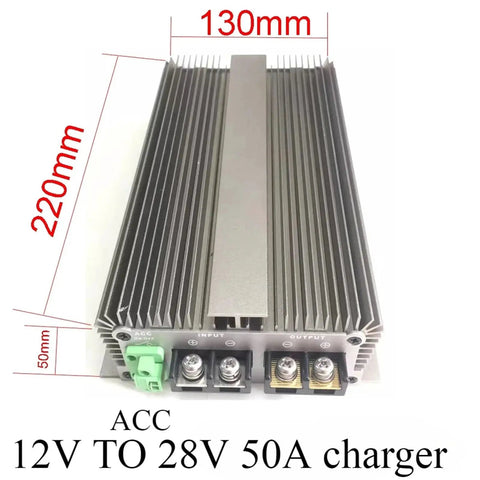 Beefy Dc Dc Ev Charger Boost Converter Step Up Power Module with heat sink, 12V to 28V, 50A, heavy-duty design.
