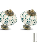Ivory Ceramic Pumpkin Knobs 12 Pack For Cabinets And Dressers Vintage Green Flower Pulls With Screws Included Antique Hardware