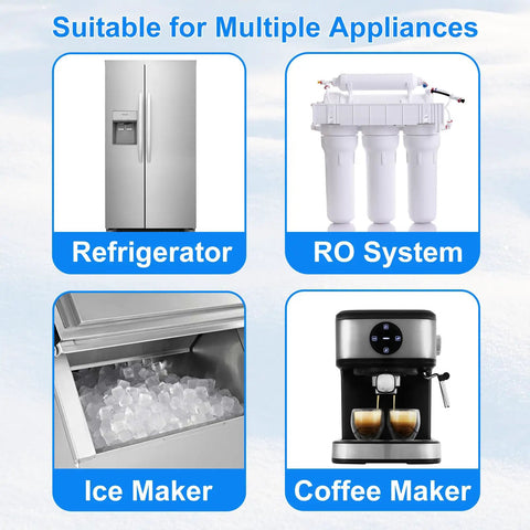 Top Shelf Inline Water Filter With Push To Connect Tubing And Quick Fit Fittings For Refrigerator Ice Maker Ro System, suitable for fridge, ice maker, and coffee maker.