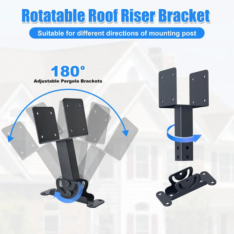 4x4 Heavy Duty Roof Riser Brackets With 180 Degree Adjustable Angles For Pergola, Patio Cover, Gazebo, And Wood Posts Black Metal Mounts For Tough Built To Last Roof Support On Any Wood Post
