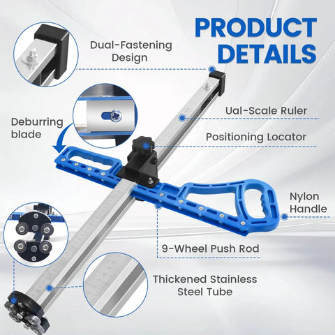 Product details of Pro Grade Folding Drywall Cutter With Dual Inch And Metric Scale Featuring 13 Rolling Bearings, showcasing features.
