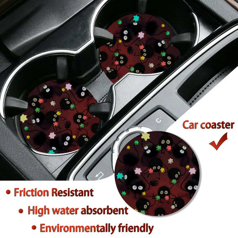Dope Anime Style Aluminum License Plate Frame For Cars Black Soot Sprites Theme car coaster shown in vehicle cup holder