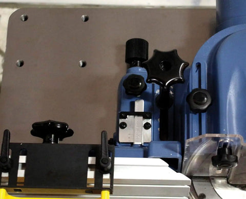 Close-up of 5HP Single Phase Woodworking Router Table With Cast Iron Surface Precision Ground Table Pre Drilled Holes detail