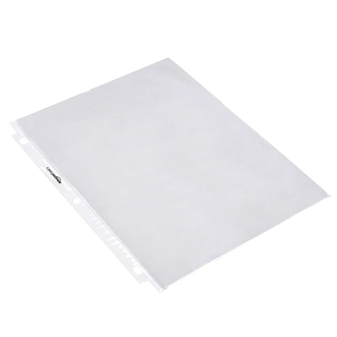 Pro Grade Sheet Protectors For 3 Ring Binder Featuring Slick Top Load Design Acid Free Clear Plastic Covers Letter Size 8 By 11 Inches side view.