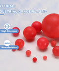 25 Piece Set Polypropylene Bearing Balls 14mm Red Plastic Rollers G2 Precision Frosted Finish with various sizes and wear-resistant features.