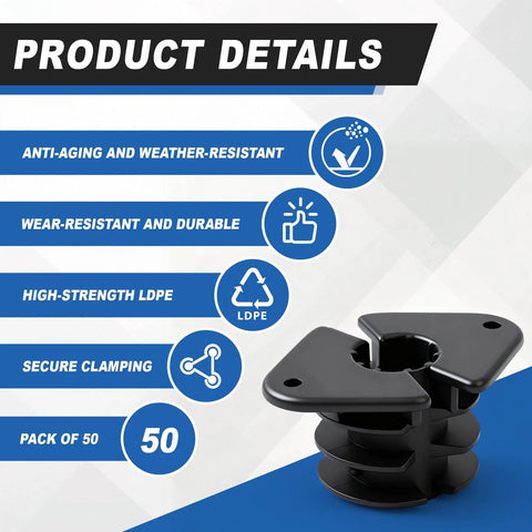 Front view of Briwooody 50-pack 3/4-inch thru stud isolation clamps, black plastic pipe supports.