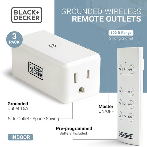 Wireless Remote Controlled Outlet Pack With Three Outlets And One Remote For Easy Home Lighting And Appliance Control