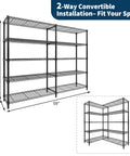 Heavy Duty Metal Shelving Rack With Five Layers And Mega Capacity To Store Kitchen Gear Power Tools And Pantry Supplies Without Breaking A Sweat 59 Inches Wide, 70.5" tall, wire design.