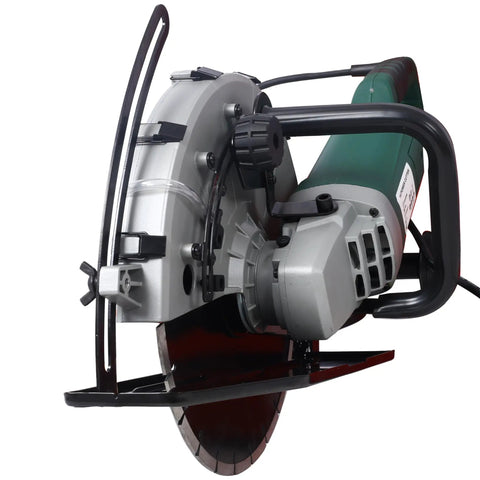 14 Inch Electric Concrete Saw With 15 Amp Motor And Wet Dry Setup equipped with a sharp diamond blade.