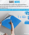Top Notch 20X90 Inch Air Vent Filter Roll Cut To Size MERV 6 Rating, shown being installed on a ceiling vent.