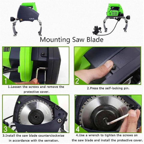 Step-by-step instructions for mounting saw blade on Automatic Electric Pipe Cutter Heavy Duty Stainless Steel Tube Cutting Machine.