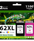 62XL Ink Cartridge Replacement For HP Envy Series Printers Black And Color Combo Pack High Yield Ink Package Front View
