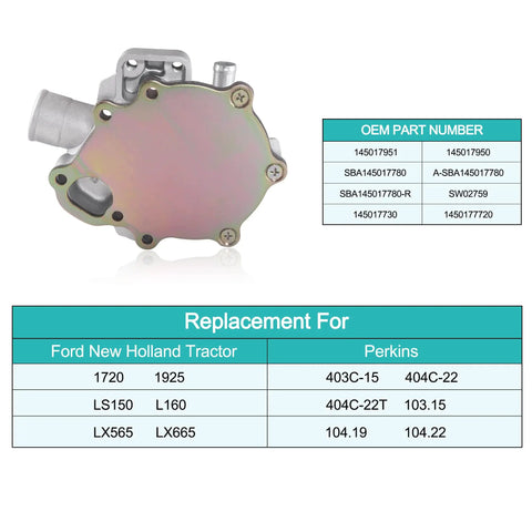 Replacement Water Pump For Ford New Holland Tractor Fits Tc40 Tc45 L160 Perkins Engine heavy duty design with OEM part numbers