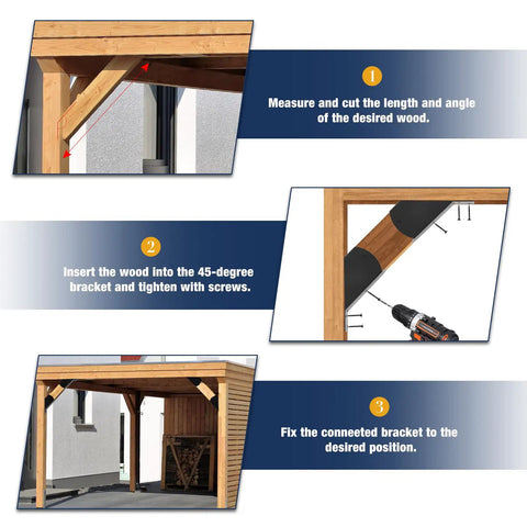 Tough As Nails 2 By 4 Inch Pergola Brackets Kit - 8 PC 45 Degree Angle Supports, Carbon Steel With Black Powder Coat, DIY Corner Braces Built To Last For Gazebos, Decks, Patios, Sheds And Garages