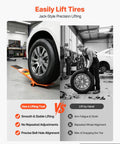 Heavy Duty Steel Tire Wheel Transport Dolly With 350 Lb Capacity and Wide Universal Rim Compatibility shown lifting tires in a garage.
