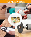 Image showcasing applications of 105 Pcs Rotary Tool Accessory Kit 1/8 Inch Shank in sanding, drilling, and polishing tasks.