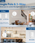 Top Shelf Dimmer Light Switch 6 Pack White Single Pole Or 3 Way Setup Smooth Glide Control displayed in a home setting.