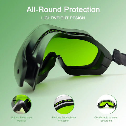 Tough As Nails Laser Safety Goggles With Od5 Protection For laser cleaning and welding, featuring lightweight design and green lenses.