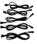 Heavy Duty 18AWG Four Core Waterproof Extension Cord Male To Female Plug Black Rugged Outdoor Power Cable arranged in rows.