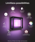 Econic Square Outdoor Smart Wall Light Black with White and Color Ambiance LED color changing weatherproof features