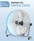 Beastly 20 Inch High Velocity Metal Floor Fan For Home And Industrial Use With Heavy Duty Build Adjustable Tilt 2800 CFM Three Speed Settings
