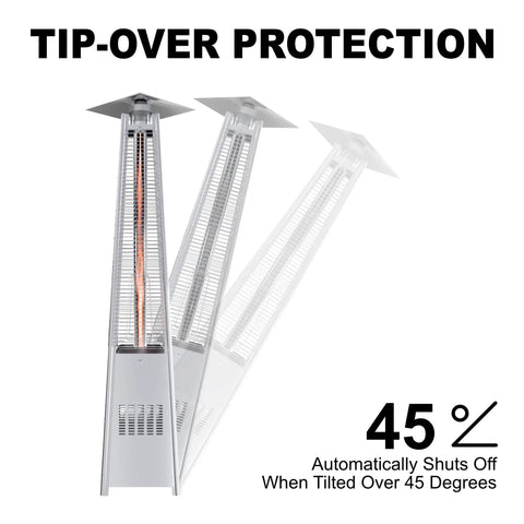 Durable Outdoor Propane Pyramid Patio Heater With Waterproof Cover And Wheels, 88 Inch Quartz Glass Tube, 48,000 BTU For Deck And Backyard