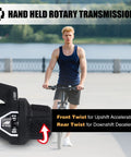 Man holding bike with Six Speed Right Twist Shifter For Bikes Boss Grip Shifting On Mountain Folding Kids And Hybrid Bikes