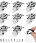 Eight Pack Mini Caster Wheels 0.6 Inch Low Profile Swivel Casters Non Marring Nylon Drawer Rollers Self Adhesive Plate Or Screw Mount