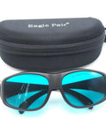 Rock Solid 2 Pair Laser Safety Glasses Block Nasty UV And Red Beam OD4 Filter Snaps On Easy Over Daily Glasses CE Approved Garage Maker Goggle Pack Blue Black Shell with blue tinted lenses and case.