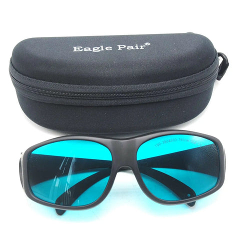 Rock Solid 2 Pair Laser Safety Glasses Block Nasty UV And Red Beam OD4 Filter Snaps On Easy Over Daily Glasses CE Approved Garage Maker Goggle Pack Blue Black Shell with blue tinted lenses and case.