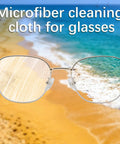 Metal-frame sunglasses with mirrored lenses reflecting a sandy beach on one side and ocean on the other.