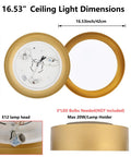 Diagram showing dimensions of Dope White And Gold Flush Mount Ceiling Light With Modern Minimalist Flair for bedroom and bathroom