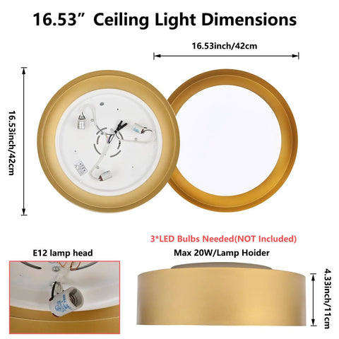 Diagram showing dimensions of Dope White And Gold Flush Mount Ceiling Light With Modern Minimalist Flair for bedroom and bathroom