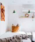 Kiven Instant Light Conversion Kit for 4/5/6inch Hole,Metal Farmhouse Lighting in a stylish room with green pendant light.
