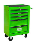 Heavy Duty Rolling Tool Cart Featuring Locking Casters and Smooth Ball Bearing Drawer Slides for Garage Organization or Mechanic Workshop Storage Slick Green Steel Build Hella Tough for Daily Jobs, 5-drawer green cart.
