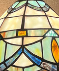 Close-up of cream crystal stained glass shade on Cozy Tiffany Style Table Lamp With Cream Crystal Stained Glass Shade, 8 Inch Vintage Desk Reading Light For Bedroom Nightstand, Living Room Or Home Office Decor, Warm Glow, Classic Retro Vibe