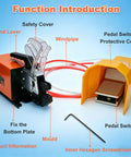 PioMue 1.3T Benchtop Pneumatic Crimping Tool With Replaceable Dies For Wire Terminals Electric Air Powered Crimper Plier Machine with safety cover and hand lever.