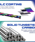 Compression CNC Router Bits With DLC Coating For Precision Milling, 1/8 Inch Shank showing DLC Coating and Tungsten Carbide
