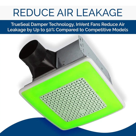 Super Quiet Bathroom Ventilation Fan With 110 Cfm Airflow And Vibrant Led Lighting, Energy Star Rated For Zero Sweat Humidity Pull And Snappy Fog Wipe Off, Solid Home Staple With Whisper Quiet Motor And Crisp White Cover, showing TrueSeal Damper Technology.