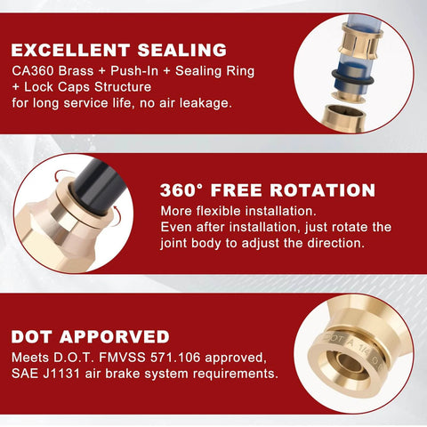 1/4 Inch Quick Push To Connect Brass Union Straight Fitting High Quality DOT Approved For Tube OD X NPT Thread Air Line Adapter