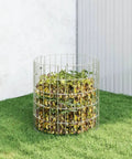 Heavy Duty Galvanized Steel Garden Composter 19.7 Inch Diameter Outdoor Compost Bin in backyard with leaves inside