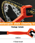 Chain Cleaning Brush For Motorcycles And ATVs with durable nylon bristles and ABS body shown with sprocket.