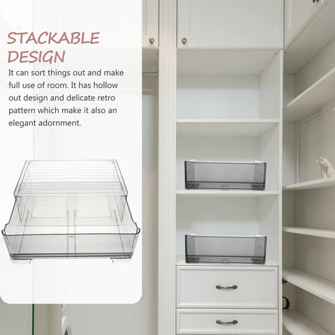 Total Breeze Pet Underwear Drawer Organizer Bin Non Slip Stackable Closet Storage Box Keeps Lingerie Neat And Portable Dresser Dividers Wear Resistant Everyday Essential, grey stackable bin on a shelf.